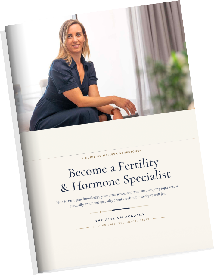 The Strategy Report cover — Become a Fertility & Hormone Specialist, a guide by Melissa Schemionek